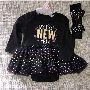 BabyGirl Tutu Dress Size 0-3M Onesey ‘My First New Year’ Headband New 💥